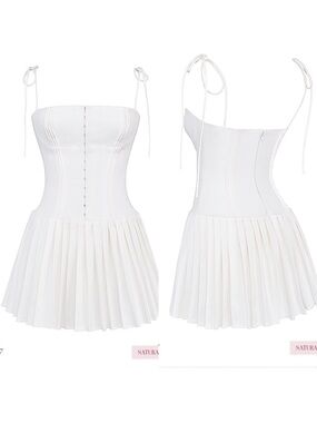House of CB Marcy White Pleated Mini Corset Dress